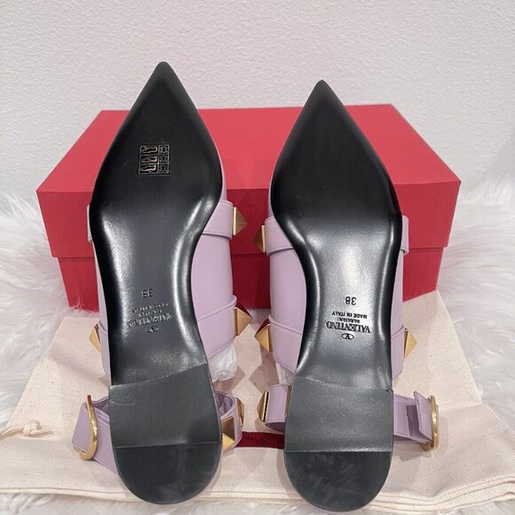 Valentino Garavani Roman Stud Ankle Strap Mule Vlogo Rockstud Cage Flat 36/38 - Picture 10 of 12